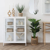 Bufet alb din otel si sticla, 2 usi, 80x40x101 cm Brisbane House Nordic